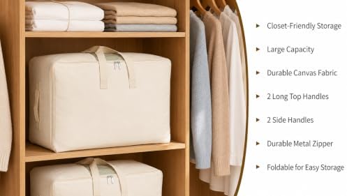 DoYiKe Soft Large Canvas Comforter Storage Bags with Four Carrying Handles and Clear Window, Closet Organizer for Clothing, Blankets Sheets Pillows and Bedding, 80L, 6 Pack, Beige - Image 6