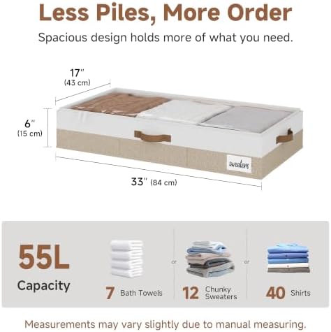 StorageWorks 6 Inch Low Profile Under Bed Storage Containers with Clear Lid | Reinforced Structure, Resists Sagging, Handles & Label Holder, Foldable Stackable Closet Storage for Clothes, Blankets, Toys - Image 2