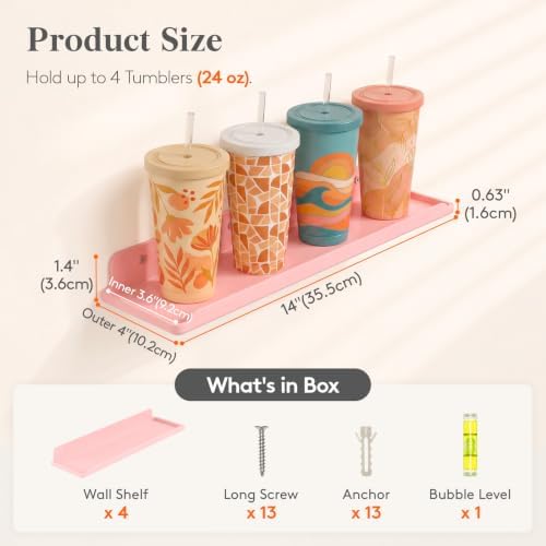 Lifewit Acrylic Floating Shelves for Bathroom 14" Pink, 4 Pack - Image 2