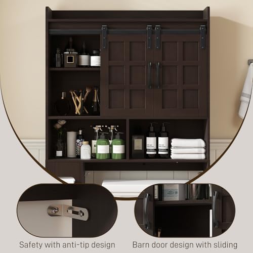 Halitaa Over The Toilet Storage Cabinet with Sliding Doors,Espresso - Image 4