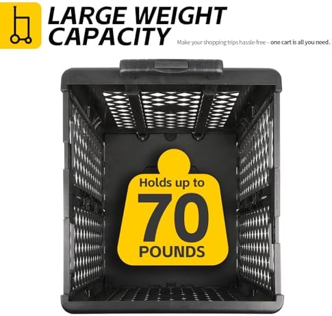MaxWorks Foldable Rolling Utility Cart, Collapsible Hand Dolly with Telescoping Handle, 70 lbs Capacity, Lightweight Plastic Storage Crate, 16.5" x 15" x 39", No Assembly Needed - Image 4