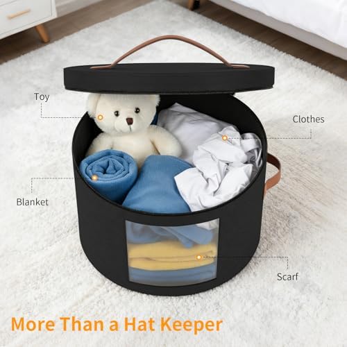 Samplife Hat Box,Hat Storage Box,Stackable Round Brim Hats Organizer Bag Container for Closet,Travel Hat Boxes for Women, Cowboy Hat Organizer, FoldableTravel Cap Boxes (02-Black, 16.5" D x 10.5" H) - Image 7