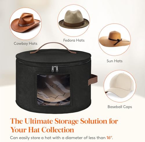 Lifewit Round Cowboy Hat Box for 7 Caps, 37L Hat Organizer Bag,Black,2 Pack - Image 5