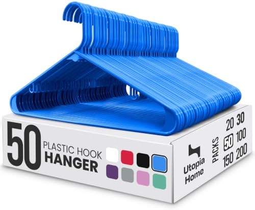 Utopia Home Plastic Hangers 50 Pack – Built-in Strap Hooks Blue | Space saving | Durable & strong | Closet organizer | Clothes hangers | Ideal for shirts, pants, skirts & coats by UTOPIAHOME