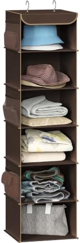 Simple Houseware 6 Shelf Hanging Closet Organizer, Brown | 360° Rotating Dual Hooks, Top Support Metal Frame, 6 Side Mesh Pockets by SimpleHouseware