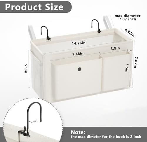 Bedside Caddy Bedside Storage Hanging Organizer for Bunk Dorm Bed Rail - Image 3