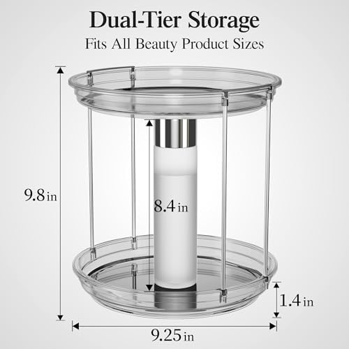 Delamu 2 Tier Rotating Makeup Organizer for Vanity, Skincare Organizer for Bathroom Counter, Spinning Perfume Organizer Cosmetic Holder with Large Capacity, Grey - Image 5