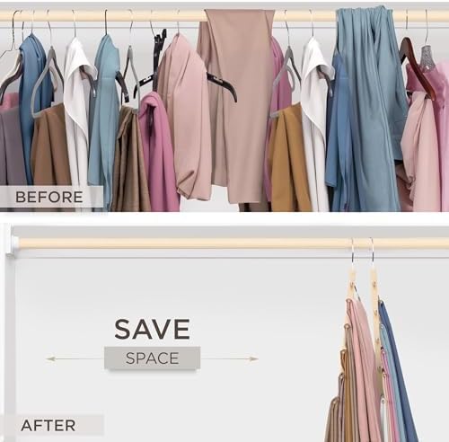 MORALVE Pants Hangers Space Saving - European Beechwood Scarf and Jean Hangers - Closet Organizer and Space Saver Pant Rack, Leggings Hanger, and Scarf Holder with 360° Swivel Hook (1 Pack) - Image 3