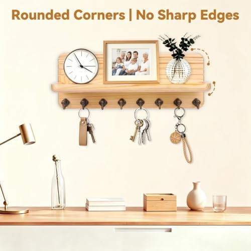 Key Holder for Wall, Mail Organizer Wall Mount with 8 Hooks Wooden Hanging Key Rack for Home Decor, Hallway, Entryway (Wood Color) - Image 6