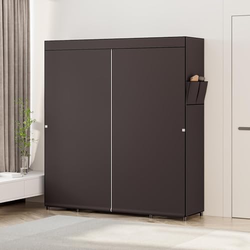 SORCEDAS Portable Closet Wardrobe Organizer Storage with Cover Non-Woben Fabric Portable Wardrobe Closet for Hanging Clothes Racks Shelving 33 Inch for Bedroom, Blue (Coffee, 59Inch) - Image 5