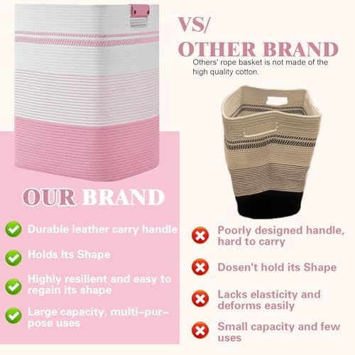 Laundry Hamper, 85L Tall Laundry Basket with Leather Handles, Rectangle Large Clothes Hamper for Organizing, Cotton Woven Laundry Baskets Storage Hampers for Bedroom, Nursery, Living Room - Image 6