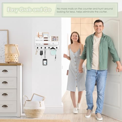 VIS'V Key Holder Wall Mount, Wooden Mail and Key Organizer, White - Image 5