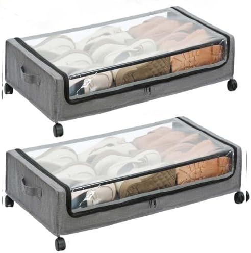 FOUCSSOMEI UnderBed Storage Containers, UnderBed Shoe Storage with Wheels, Under Bed Drawers for Clothes Book Blankets, Dorm Bedroom Organizer by FOUCSSOMEI