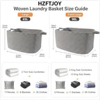 65L Large Laundry Basket with Handles, Woven Blanket Basket, Grey - Image 2