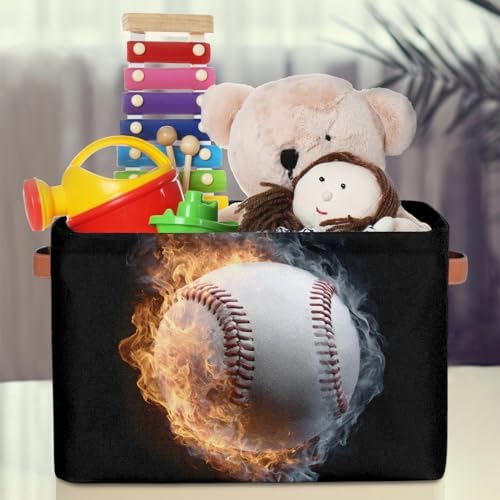 Baseball Fire Storage Basket Toy Storage Bins Collapsible Cube Organizer - Image 3