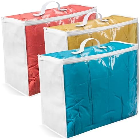 Clear Storage Blanket Bag with Zipper for Comforter, Clothes, Bedding, 3Pk by Vitalup