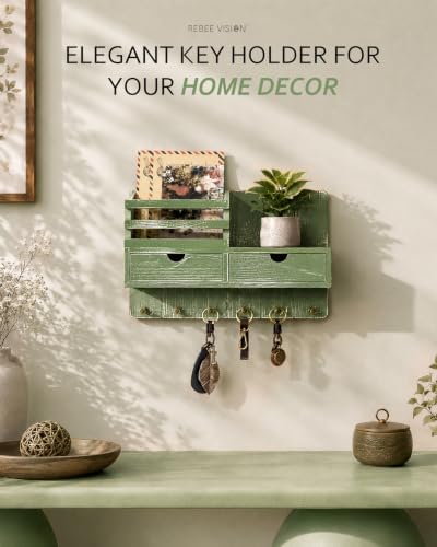 Rebee Vision Key Holder Wall Mount with 2 Drawers for Home Decor, Green - Image 3