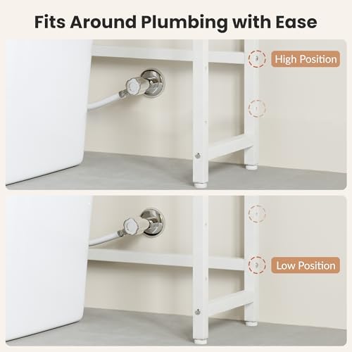 Over The Toilet Storage Shelf, 4-Tier Bathroom Organizer with Basket & Hooks, Sturdy Space Saver for Small Bathrooms, White - Image 6