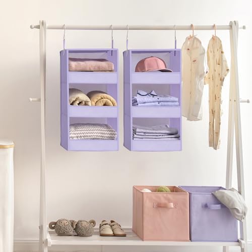 GRANNY SAYS 3-Shelf Hanging Closet Organizer, Foldable Storage, Purple | 33 lb Capacity, No-Sag Support, Keeps Clothes Neat, Folds Flat, Fits RV, Dorm & Small Closets, 2 Pack - Image 2