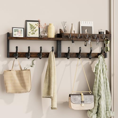 Evermagin 35" Coat Rack Wall Mount with Shelf for Entryway, Rustic Brown by Evermagin
