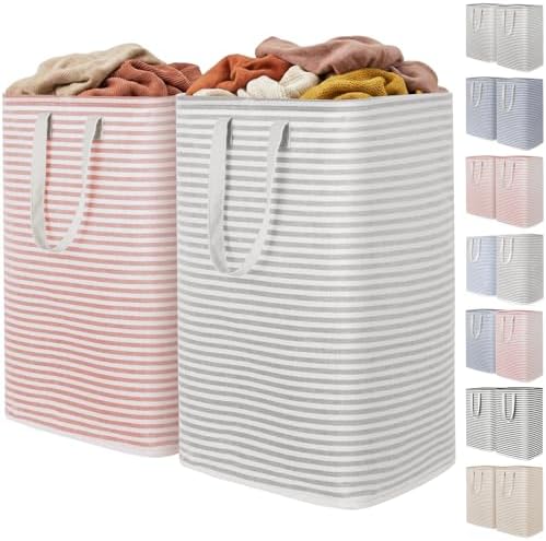 Lifewit 2 Pack Laundry Basket 80L Each, Collapsible Clothes Hamper with Reinforced Handles, Freestanding Waterproof Design for Bedroom and Laundry Room, Grey&Pink 160L Total by Lifewit