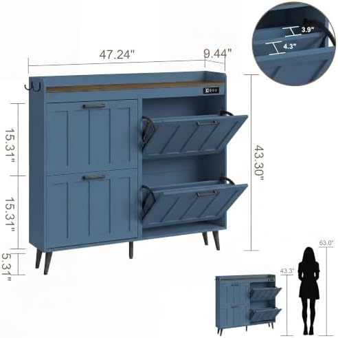 ChooChoo Shoe Storage Cabinet with 4 Flip Drawers and Deodorizer - Image 3