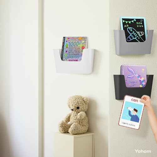 YOHOM Adhesive File Holder Plastic Document Folder Door No Drilling Mount Mail Magazine Organizer A4 Filing Envelopes Folder, Office Wall Mount Single Pocket(GREY, 3 PCS) - Image 4