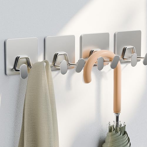 Adhesive Shower Hooks for Inside - Extra Sticky Razor Holder, Silver 4 Pack - Image 2
