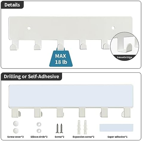 GTK Key Holder for Wall, Key Hooks with 6 Hooks, Wall Mounted Key Holder for Hallway, Self Adhesive Key Rack(White) - Image 3