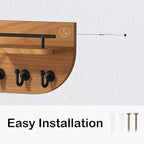 Modern Decorative Key and Mail Holder with 2 Floating Shelves, Wood Wall Mounted Key Organizer with 3 Metal Hooks for Home Entryway, Brown - Image 6