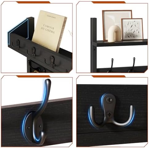 YMYNY 31.5" Coat and Key Rack Wall Mount with Shelf, Black, HWS007B-2 - Image 7