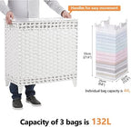 Laundry Hamper with 3 Removable Liner Bags, 132L Laundry Sorter with Lid - Image 4