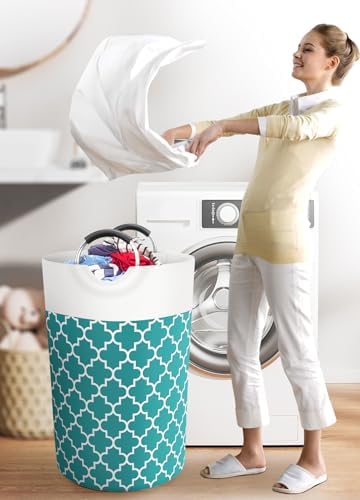 Large Laundry Basket, 115L Tall Collapsible Hamper with Handles, Green - Image 6