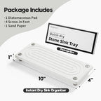 Razborci Water Absorbing Stone Sink Caddy, Diatomite Kitchen Sink Organizer, Bathroom Counter Tray, Faucet Drying Mat Coaster Soap Dish Rack Riser Dispenser Sponge Holder, Silver, White 10" x 4" - Image 3