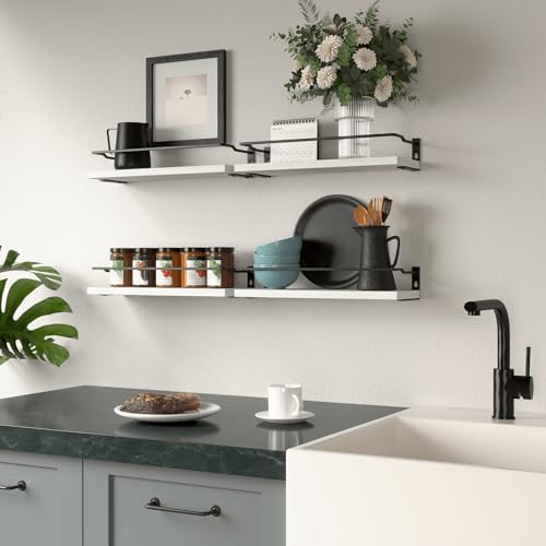 RICHER HOUSE White Bathroom Floating Wall Shelf Set of 4, Small Organizer Over Toilet Storage, Guard-Rail Kitchen Shelves - White - Image 6