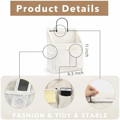 Kanrichu 2pcs Wall Hanging Organizer Bag, Linen Fabric Door Hanging Storage Basket with Pockets, Waterproof Bin for Kitchen, Bedroom, Office, RV Camper (White-Upgraded) - Image 2