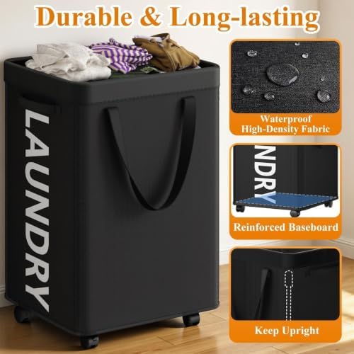 Optish 140L Extra Large Laundry Basket with Wheels and Removable Bag - Image 6