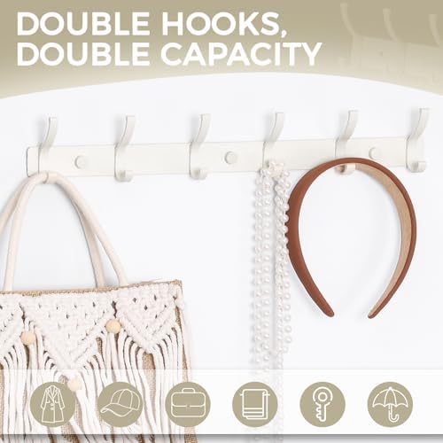 Wall Mount Coat Rack 1 Pack, White Coat Hooks Hanger with 6 Double Hooks - Image 4