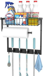 Broom Holder Wall Mount with Paper Towel Holder& Removable Anti-fall Basket by Unknown