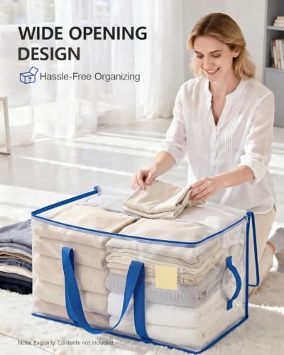 Heavy Duty Moving Bags Extra Large, Premium Storage Bags with Durable Zippers, Reinforced Handles, Moving Supplies for Clothes, Bedding, College Dorm Essentials, 12 Pack Clear Blue - Image 3