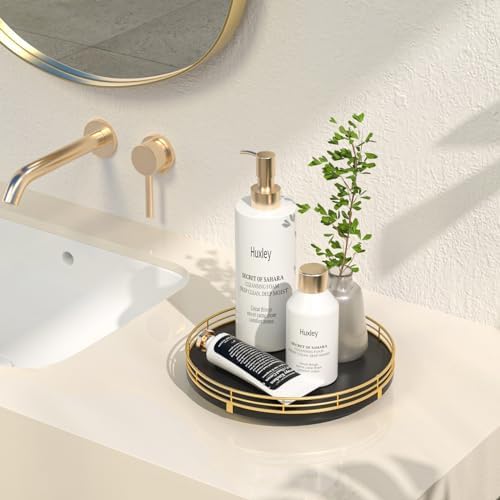 Oroyutor 9-Inch Oak Lazy Susan Vanity Tray, Gold Finish - Image 2