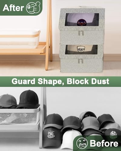 Stackable Hat Organzier for Baseball Caps - 2 PCS Hat Storage Holder Holds up to 26 Caps for Closet, Dust-Proof Hat Boxes Container with Clear Window for Home - Image 6