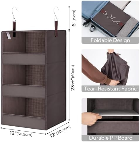 GRANNY SAYS 3-Shelf Hanging Closet Organizer, Foldable Storage, Dark Brown | 33 lb Capacity, No-Sag Support, Keeps Clothes Neat, Folds Flat, Fits RV, Dorm & Small Closets, 2 Pack - Image 3