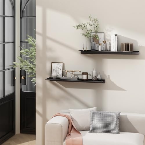 Danpoo 20 inch Long Metal Floating Shelves for Wall Organizer & Storage, Display Shelves for Bathroom, Living Room, Kitchen, Bedroom(Matte Black, 2-Pack) - Image 2