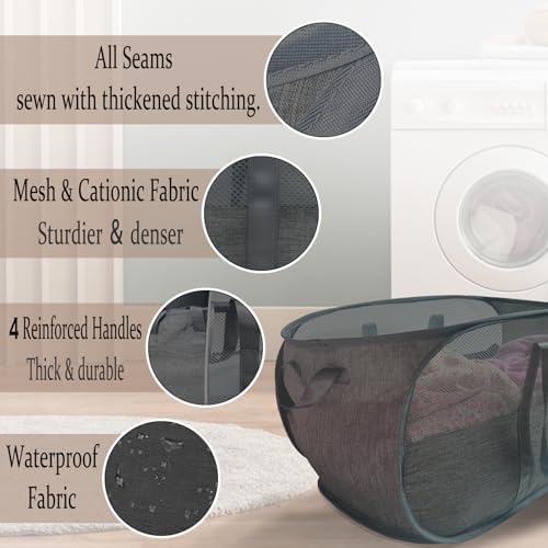 Extra Large Mesh Pop Up Laundry Hamper 2 Pack,100L Collapsible Laundry Baskets, Dirty Clothes Hamper with Reinforced Handles, Folding Hampers for Travel, Nursery, Dorm or Home. Black - Image 3