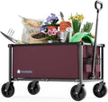 29.3" Collapsible Wagon Cart, 150L Heavy Duty Folding Utility Wagon with Wheels, 260 lbs Load, Portable Rolling Cart for Garden, Shopping, Sports, Camping, WineRed by Hombetta