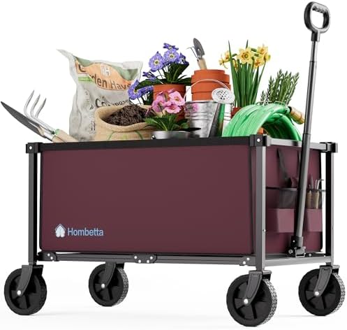 29.3" Collapsible Wagon Cart, 150L Heavy Duty Folding Utility Wagon with Wheels, 260 lbs Load, Portable Rolling Cart for Garden, Shopping, Sports, Camping, WineRed by Hombetta
