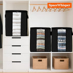 SpaceWhisper 3 Pack 100L Clothes Storage, Foldable Storage Bags, Black | Thick Fabric, Clear Window, with Reinforced Handle, for Clothing, Blanket, Comforters, Bedding Organizing - Image 5