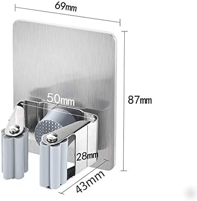 HANZE 2 Pack Stainless Steel Mop Broom Holder Organizer, Self Adhesive Wall Mounted Mop Organizer Storage Rack Clip for Kitchen Bathroom and Garage (Rectangle, Large) - Image 5