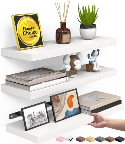 BAYKA White Floating Shelves 15.7in, Set of 3, Wall Mounted for Wall Decor by Bayka